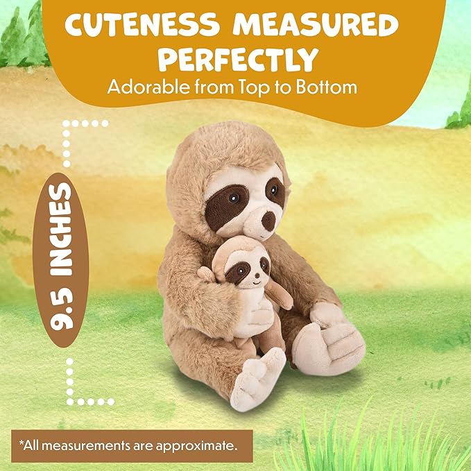 Mom and Baby Stuffed Animals for Boys & Girls, Safari Baby Shower Decorations, Nursery Decor, Zoo Animals for Toddlers, Quality Realistic Toys for Kids, Cute, Soft, Huggable, Squeezable (9.5" Sloth)