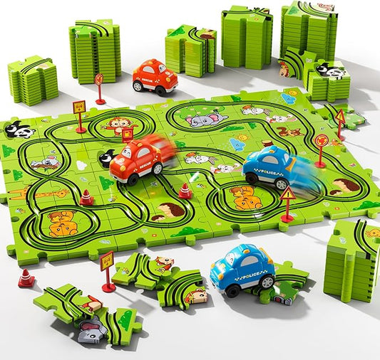 48 PCS Puzzle Race Track Car Set Toys for Kids Boys, Puzzle Tracks Car for Boys Ages 3-5 4-6, Toddler Toys Gifts for 3 4 5 Year Old Boys, Ideal 3 4 5 6 Year Old Birthday Gifts