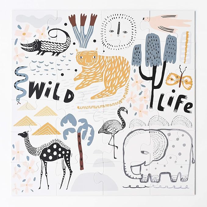 Wee Gallery Wild Life Floor Puzzle, 24 Large Pieces, Durable Jumbo Jigsaw Floor Puzzles for Beginner, Toddlers, Preschool Kids, Learning Toy, Cognitive & Motor Development Activities, Brain Games