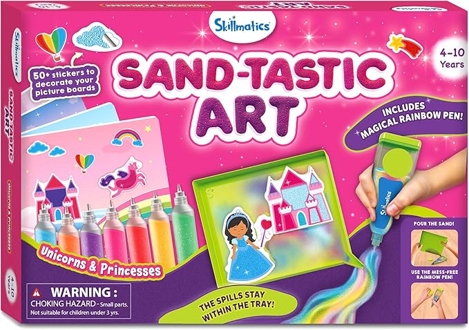 Skillmatics Sand Art Activity - Unicorns & Princesses, Create & Stick 50+ Colorful Stickers, Craft Kits & Supplies for Kids, Gifts for Girls & Boys Ages 4, 5, 6, 7, 8, 9, 10