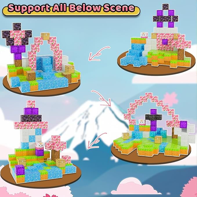 Magnetic Blocks - 120PCS Toy Build Set, Magnetic Building Blocks STEM Sensory Toys, Creative Kids Gift for 3+ Year Old Boys Girls (Cherry Blossom)