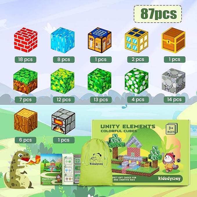 Kid Odyssey 87 PCS Magnetic Building Blocks Set-Build Mine Country Cottage World, STEM Montessori Toy for Kids Ages 3+, Educational Construction Toy for Boys & Girls