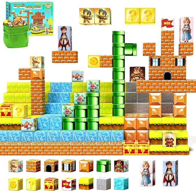 54 Pcs Magnetic Blocks-Building Blocks Games Elements,Magnetic Cubes Toys for Boys & Girls Ages 3-5 5-7 6-8,Creative Montessori Sensory Toys,Fun Birthday Gift for 3+ Years Old