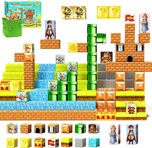 54 Pcs Magnetic Blocks-Building Blocks Games Elements,Magnetic Cubes Toys for Boys & Girls Ages 3-5 5-7 6-8,Creative Montessori Sensory Toys,Fun Birthday Gift for 3+ Years Old