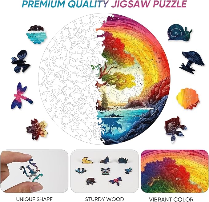 Wooden Puzzles for Adult - Life of Tree Puzzles, 500 Piece Jigsaw Puzzles Home Decor, Natural Puzzle Royal Unique Shape Adult Puzzles, Irregular Wooden Puzzle Creative Gift for Adults(16.5 * 16.5 in)