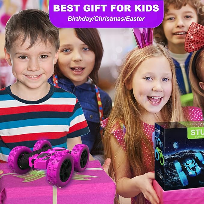 Remote Control Car for Girls, Stunt Rc Car, Princess Toys for Girl 6 7 8 9, Electir Toy, Double-Sided 360° Rotating 4WD Rc Drift Truck for Birthday Gift (Purple)