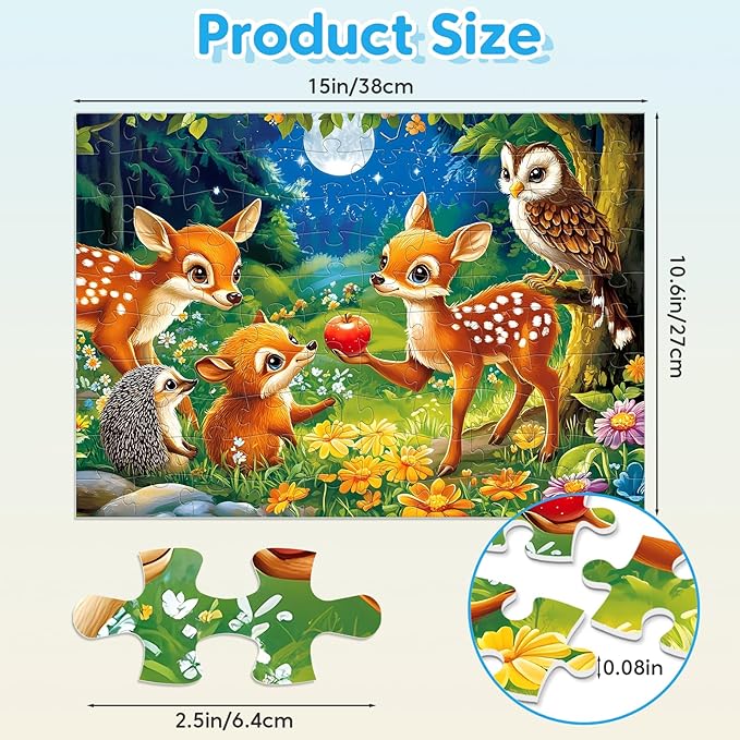 4-Pack 100 Pieces Puzzles for Kids Ages 4-6 6-8 Panda Tiger Deer Cat Puzzles 100 Pieces Jigsaw Puzzles for Kids 8-10 Year Old, Large Piece Puzzles for Seniors, Puzzles Toys for Boys and Girls