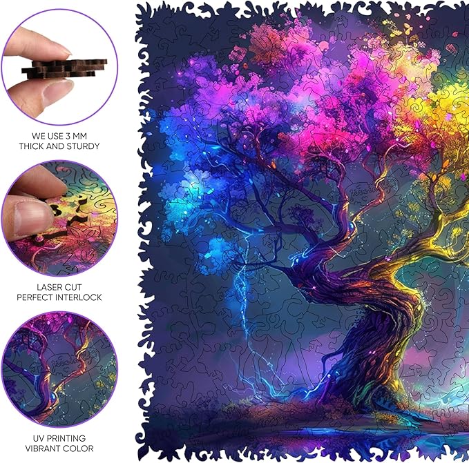Wooden Puzzle for Adults, Hard Impossible Tree of Life Puzzles for Adults, Unique Shaped Challenge Puzzle, Beautiful Package, Best Gift Toys for Family Friends, Brain Games Medium 11.2x11.2in