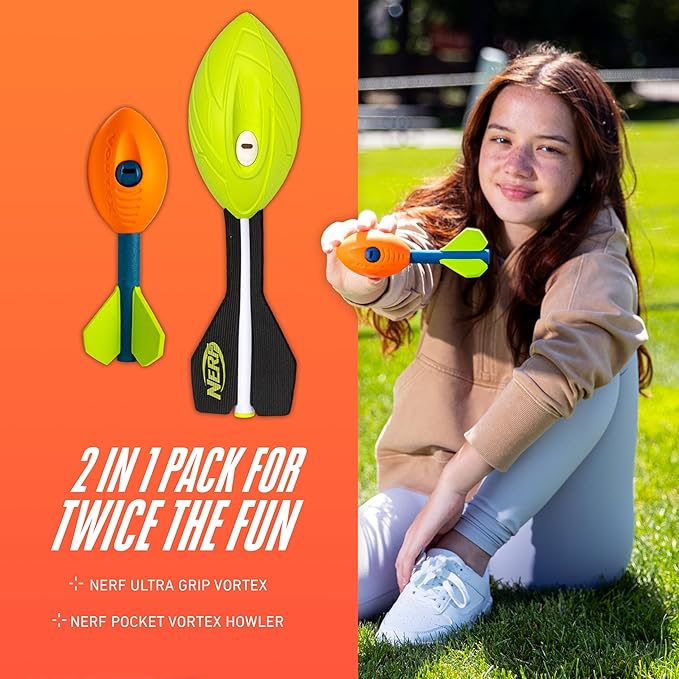 Franklin Sports NERF Vortex Foam Football Dual Power Pack - NERF Ultra Grip + Pocket Vortex Set - Perfect Kids Toy for Pool + Beach Football Fun - Indoor + Outdoor Ball Toy for Kids
