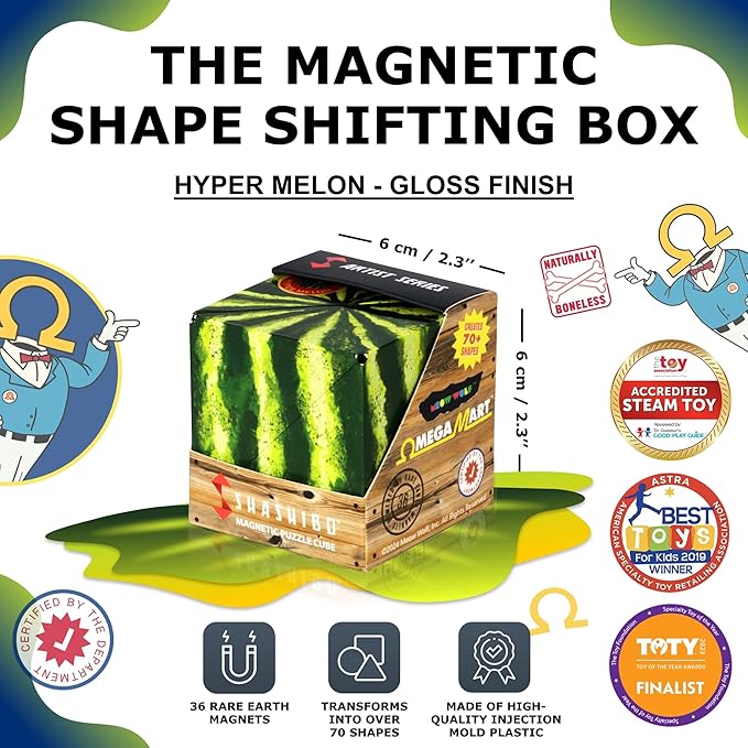 SHASHIBO Meow Wolf Shape Shifting Box - STEM Magnetic Fidget Cube That Transforms Into Over 70 Shapes, Download Fun in Motion Toys Mobile App (Hyper Melon)