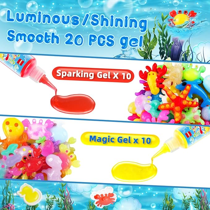 Magic Water Elf Toy Kit, Aqua Fairy Water Gel Kit, Magic Water Elf, Aqua Fairy, Magic Water Gel Kit with 20 Magic Gels and 24 Shape Molds, DIY Water Gel Kit, Birthday Gifts for Girls and Boys