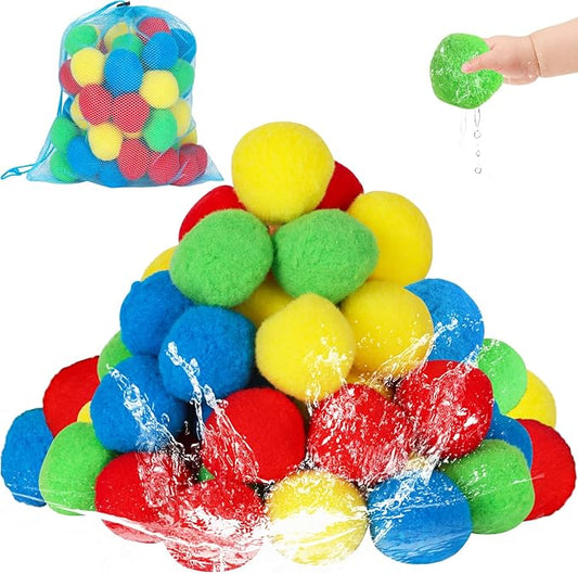 DIYASY 96 Pcs Reusable Water Balls, Sponge Soaker Balls Water Balloons for kids Outdoor Games Toys Summer Backyard Outside Pool Party Fun Adults Boys Girls