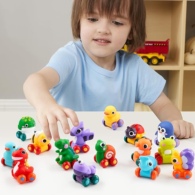 JOYIN Animal Cartoon Cars, Soft Rubber Toy Car Set, Mini Vehicles, Bath Toy Car for Toddlers, Gift for Boys and Girls Christmas Birthday, Summer Beach and Pool Activity, Party Favors for Kids