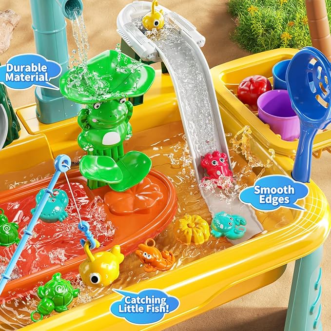 Water Table Play Sink Toy for Kids 3 4 5 6 Years Old - Outdoor Kitchen with Running Water, Fishing Games, Toddler Water Play Table for Kids Ages 3-8, Beach Outdoor Toys, Summer Gifts