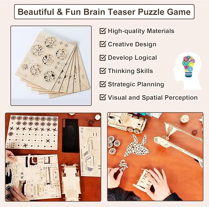 3D Wooden Puzzle for Adults, Wooden Red Wine Rack Mechanical Model Kit, DIY Funny Puzzle Handicraft Wood Craft Kit, Birthday Gift for Family & Friends Women Men, Home Decor