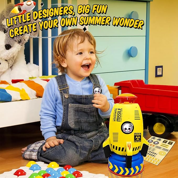 Outdoor Water Sprinkler Toys for Kids, Summer Water Rocket Sprinkler Launch Toys for Kids, Ideal Holiday Backyard Lawn Game Water Toy Birthday Gift for Boys Girls 3 Years and Up (Yellow)