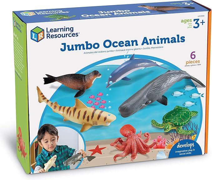 Learning Resources Jumbo Ocean Animals - 6 Pieces, Ages 3+ Toddler Learning Toys, Sea Animals Figure for Kids, Preschool Toys