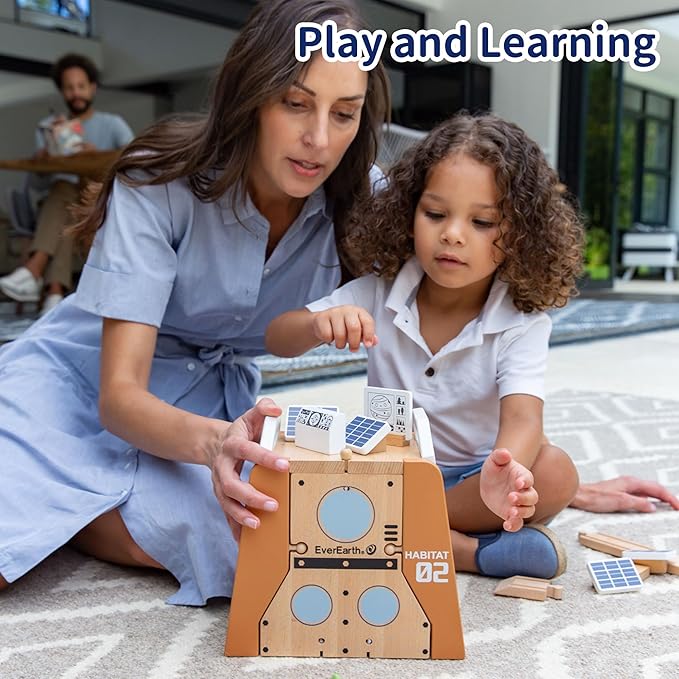 Wooden Space Train Set, Mars Station Wood Train Track Set 39pcs, Train Toy with Astronaut and Rocket for Kids 36m+