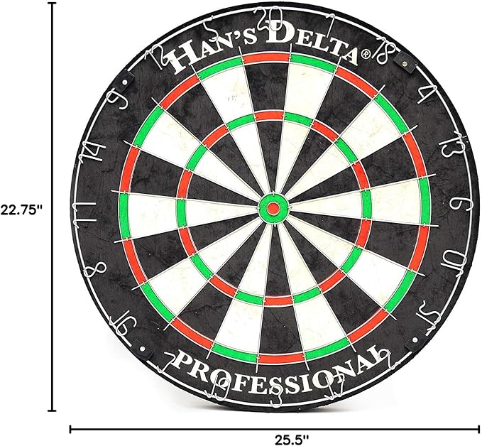 HAN'S DELTA Professional Bristle Dartboard Cabinet Set, Metal Corner Reinforcement, Regulation Steel Tip Dartboard, Includes 6 Steel Tip Darts and Scoreboards (Prince)