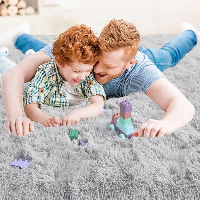 Ompaa Fluffy Rug, Super Soft Fuzzy Gray Area Rugs for Bedroom Living Room - 3' x 5' Large Plush Furry Shag Rug - Kids Playroom Nursery Classroom Dining Room Decor Floor Carpet