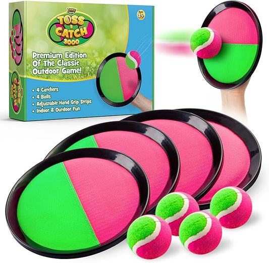 YoYa Toys Toss and Catch Ball Game Toy Set - 4 Paddles & 4 Sticky Balls - Fun Kids Outdoor Games Activity for Backyard, Beach, Park, Camping - Gift for Boys & Girls Ages 4 5 6 7 8 9 10 11 12 Year Old