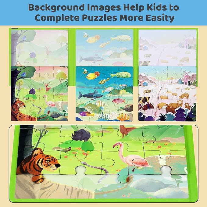 Puzzles for Kids Ages 3-5 60 Pieces Travel Puzzles for Kids Age 4-6 Animal Airplane Car Road Trip Activities Games Toys 3 4 5 6 7 8 Years Old Girls and Boys Gift