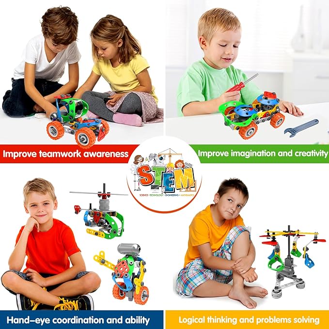 STEM Toys for Boys Kids Gift - 10 in 1 Electric Building Toys for 5 6 7 8 9 10 Year Old Birthday Gifts - Educational Construction Blocks Kits Activities Games Ages 4-6 4-8 5-7 6-8 8-10 8-12 Year Old