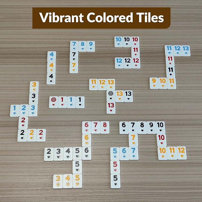 Rummy Cube 8 Player Edition with 8 Wooden Racks, Rummy Cube Game with Case 8 Players with Portable Case 214 Tiles Rummy Cube Travel Game Set for Family Adults Kids