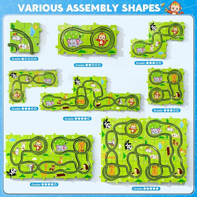 48 PCS Puzzle Race Track Car Set Toys for Kids Boys, Puzzle Tracks Car for Boys Ages 3-5 4-6, Toddler Toys Gifts for 3 4 5 Year Old Boys, Ideal 3 4 5 6 Year Old Birthday Gifts