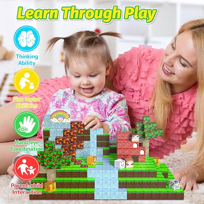 100pcs Magnetic Blocks Sparkling STEM Building Toys for 3+ Year Old Boys and Girls Upgraded Learning by Playing Games for Toddlers Kids, Sensory Gifts Kids Magnets Game