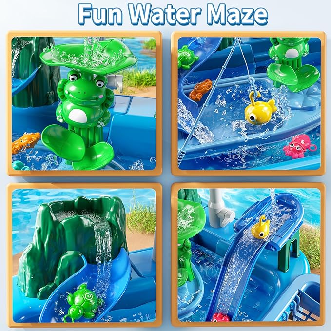 Water Table Play Sink Toy for Kids 2 3 4 5 6 Years Old - Outdoor Kitchen with Running Water, Fishing Games, Toddler Water Play Table for Kids Ages 3-8, Beach Outdoor Toys, Summer Gifts