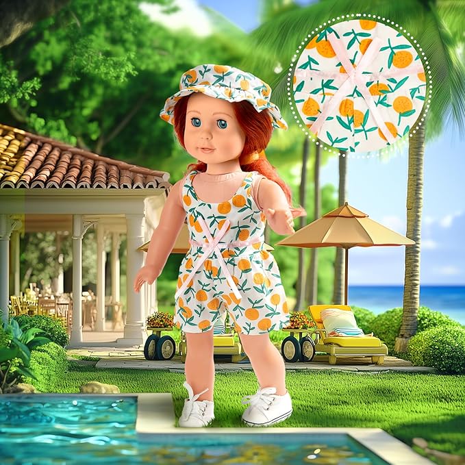 18-inch-Doll-Clothes-Accessories ARTST 18 Doll Accessories American Doll Clothing Dress Outfit Set with Hat Shoes Socks WaistBag for Girls