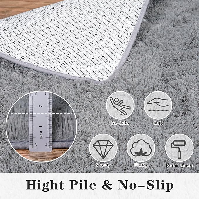 Super Fluffy Throw Rug for Bedroom, Modern Shag Grey Area Rugs, Soft and Cozy Plush Small Carpet for Kids,Girls Boys and Teens Decorations for Living Room Dorm Nursery Classroom, 2x4 Feet