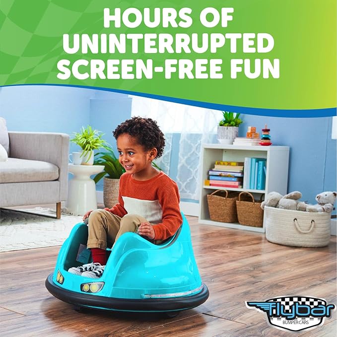 Flybar FunPark 6V Bumper Car – 360° Electric Ride-On Toy with LED Lights, Safety Seat Belt, Soft Bumpers – Indoor & Outdoor Bumper Car for Kids Ages 1.5-4 Years, Supports Up to 66 lbs (No Remote)