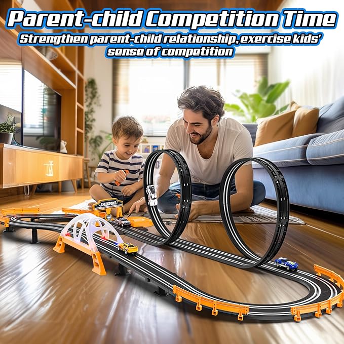 Slot Car Race Track Sets for Boys,Race Car Track with 4 High-Speed Slot Cars,Battery or Electric Car Track,Dual Racing Game Lap Counter Track Sets,Toys Gifts for Boys Girls Ages 4 5 6 7 8-12