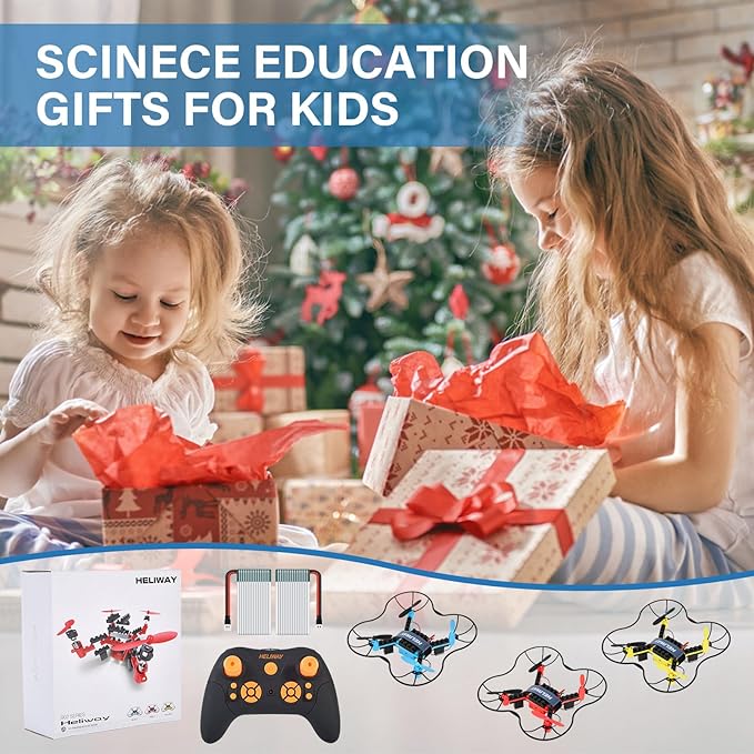 3 in 1 STEM Building Remote Controller Drone for Kids Ages 8-12, RC Mini Drone for Beginners, Science Kit - 3 Different Designs, 3D Flips, Drone Kit Toys for Teens Boys Girls