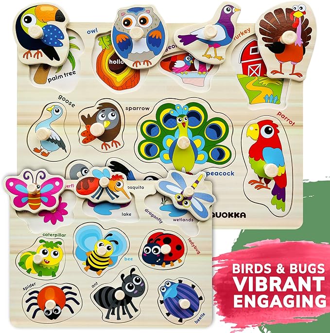 QUOKKA Wooden Puzzles for Toddlers 1-3 - 6XSET Toddler Puzzles Ages 2-4 with Rack - Learning Alphabet - Numbers - Animals Toy Puzzles for Toddlers 3-5 - Wood Games Gift for Boys and Girls