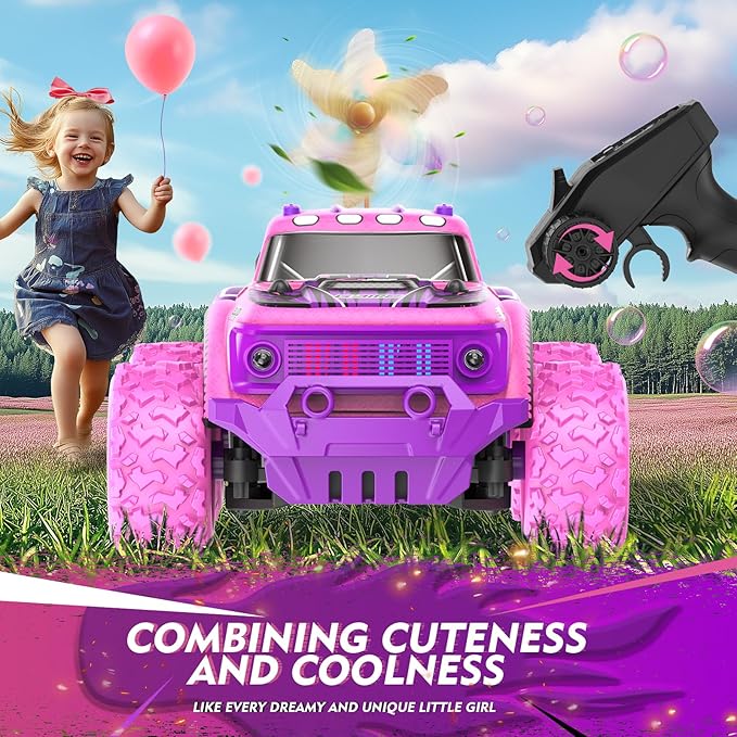 Remote Control Car for Girls: 20Km/h All Terrain Fast RC Cars with Light and DIY Windmills - 2.4GHz Pink Purple Monster Truck Car Toys for 6 7 8 9 10 11 12 Girls Birthday Gift