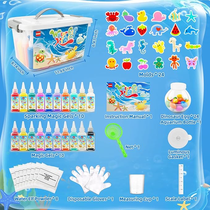 Magic Water Elf Toy Kit, Aqua Fairy Water Gel Kit, Magic Water Elf, Aqua Fairy, Magic Water Gel Kit with 20 Magic Gels and 24 Shape Molds, DIY Water Gel Kit, Birthday Gifts for Girls and Boys