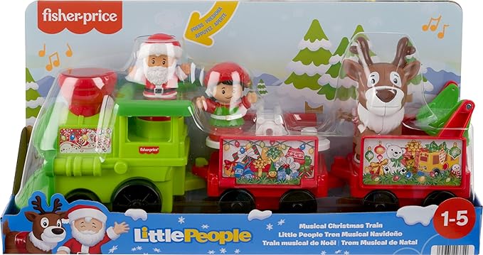 Fisher-Price Little People Toddler Toy Musical Christmas Train with Santa Elf & Reindeer Figures for Pretend Play Kids Ages 1+ Years (Amazon Exclusive)