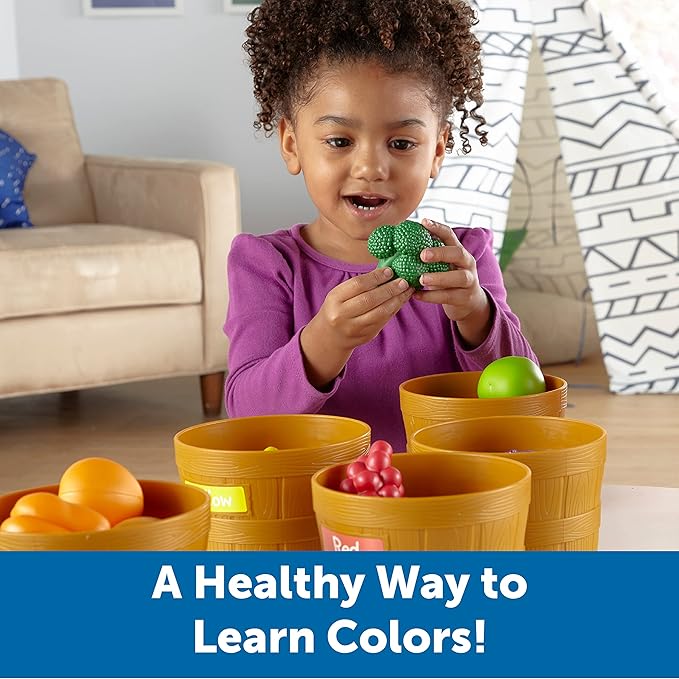 Learning Resources Farmer's Market Color Sorting Set - Play Food for Kids, Toddler Learning Toys, Grocery and Kitchen Play Toys