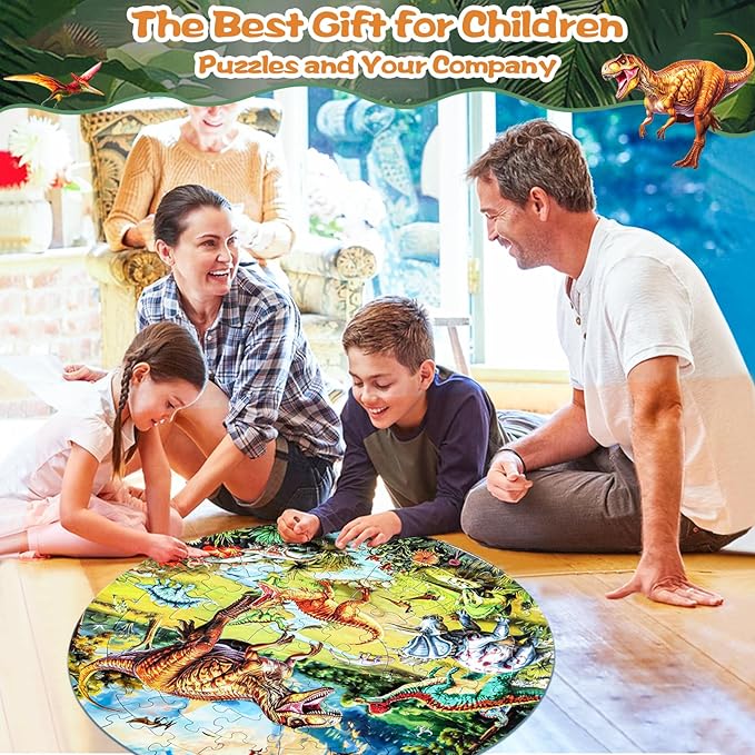Glow-in-The-Dark Dinosaur Floor Puzzles for Kids Ages 4-6, Kids Jigsaw Puzzles Ages 6-8, 70PCS Large Round Dino Educational Puzzle Toys Gifts for 3 4 5 6 7 8 Years Old Boys Girls Children