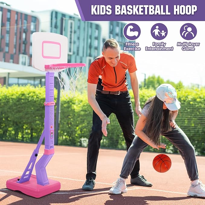 SUPER JOY Toddler Basketball Hoop - Height Adjustable Kids Hoop for Indoor & Outdoor Play - Portable Basketball Goal for Poolside Play - Toy for Boys & Girls