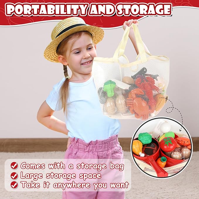 Lehoo Castle Play Kitchen Accessories, Play Pots and Pans Sets for Kids Kitchen, Play Food Sets for Kids, Toddler Cooking Set with Utensils, Toy Foods for Toddlers 3-5, Toys for 3+ Years Old Girls