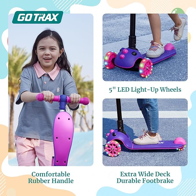 Gotrax KS3 Pro Folding Kick Scooter for Kids, One Key Removable Seat & 3 Extra Wide PU Light-Up Wheels and Anti-Slip Deck, Adjustable Height Handlebar and Lean-to-Steer Scooter for Children Aged 2-8