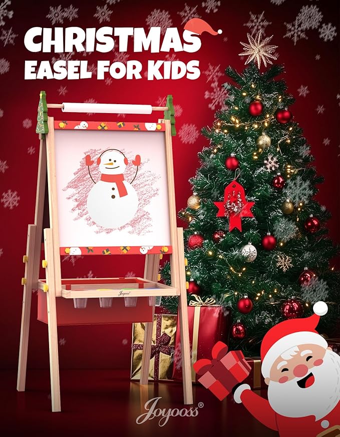 Joyooss Art Easel for Toddlers, Adjustable Standing Wooden Easel with Dry Erase Board, for Kids Age 2-4 to 9-12