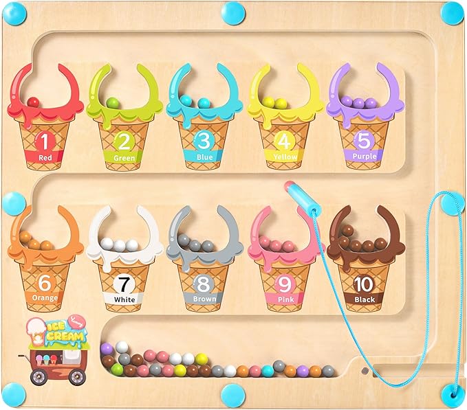 GAMENOTE Magnetic Color & Number Maze - Educational Wooden Color Matching Learning Counting Puzzle Board - Toddler Fine Motor Skills Toys for Boys and Girls 3, 4, 5 Years Old