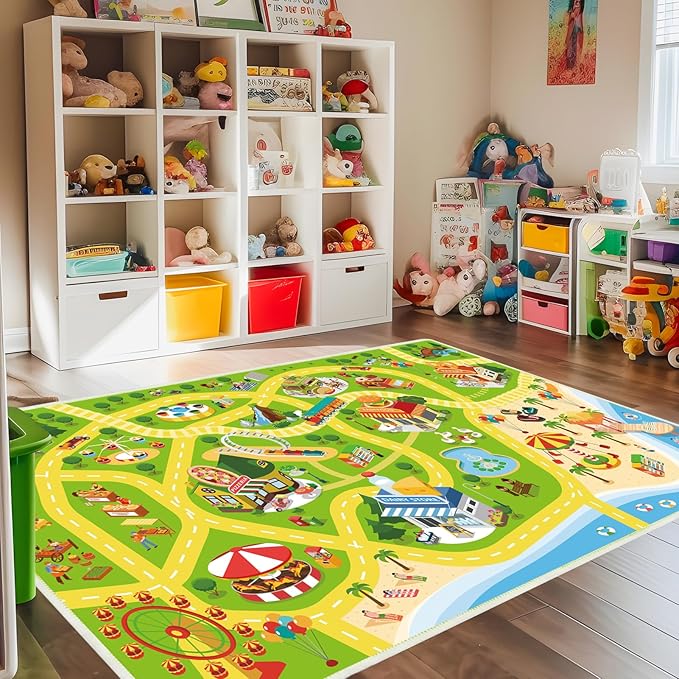 Kids Carpet Car Rug Play Mat for Playroom- 31"x 47" Non Slip Washable Kids Road Rug for Cars- Large Kid Educational Rugs Ideal Gift for Toddler Classroom Boys Girls Bedroom Decor