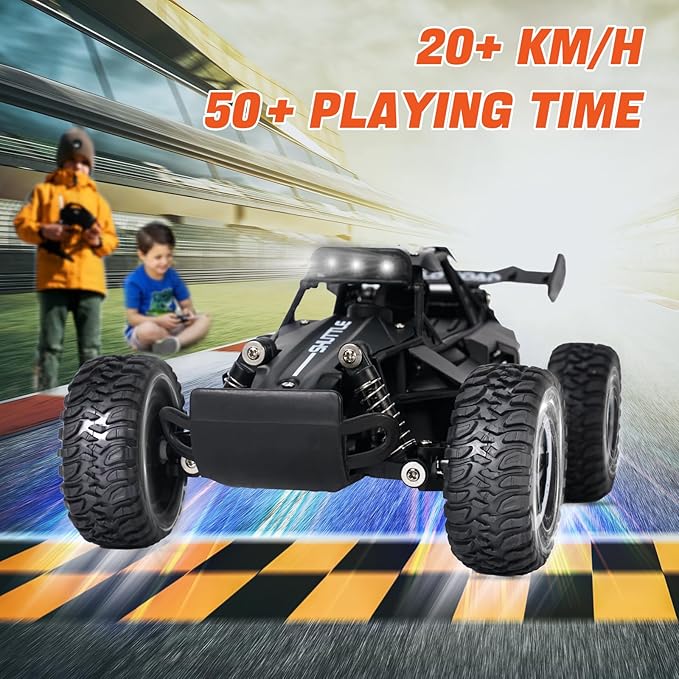 Remote Control Car, Remote Control Truck, 1:16 Balck 2.4Ghz All Terrain Off-Road Monster Truck, 20 km/h RC Cars with LED Bodylight and 2 Rechargeable Batteries Toys Gifts for Adults Boys 3+ Years