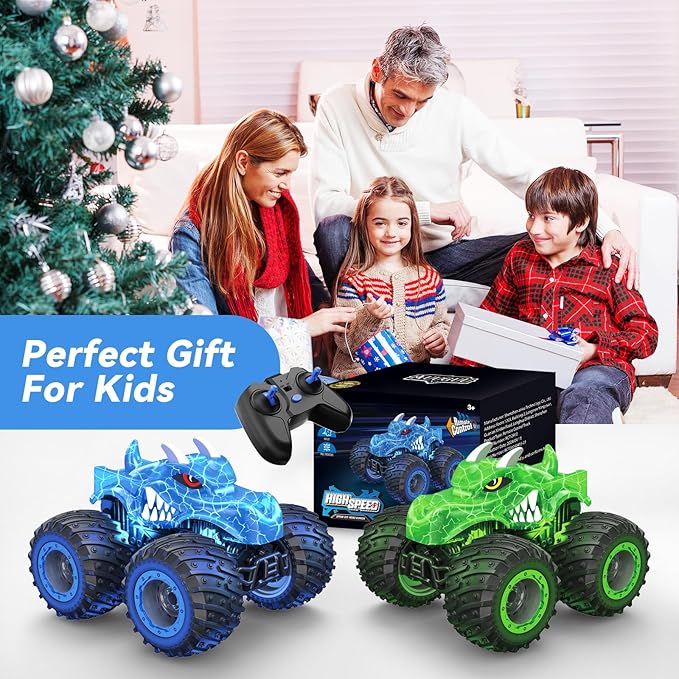 Remote Control Car, 2.4GHz Monster Trucks Toys with Light Spray, Birthday Gift for Kids 3 4 5 6 7 8, All Terrain RC Cars, Toddler Toys for Boys Girls 3+ Year Old